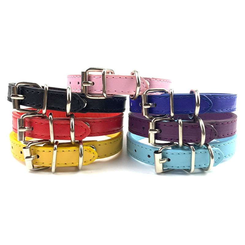 PU Leather Pets Dog Collar Pure Color Adjustable Soft Small Medium Large Dogs Neck Strap Puppy Cat Supplies Asccessories Collars