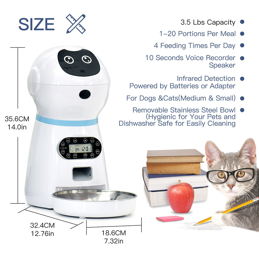 NICREW Robot Automatic Pet Feeder Food Dispenser Auto Feed Dog Cat Drinking Bowl Dry Food Bowls with Voice Recording LCD Screen