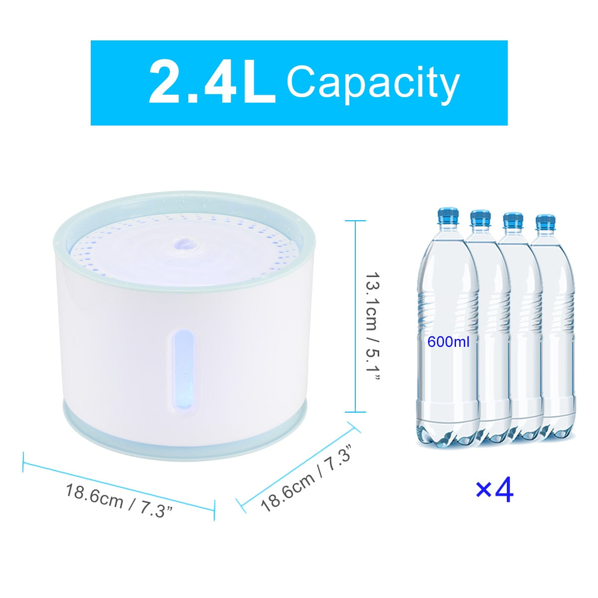 2.4L Cat Automatic Feeder Drink Filter Automatic Cat Water Fountain For Pets Water Dispenser Large Spring Drinking Bowl With Led