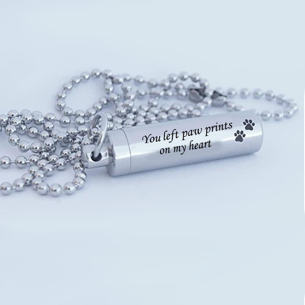 Pet Loss Gift Memorial Necklace Urn for Ashes or Hair Sample Sympathy Cremation Keepsake Jewelry Dog Paws Pendant and Chain