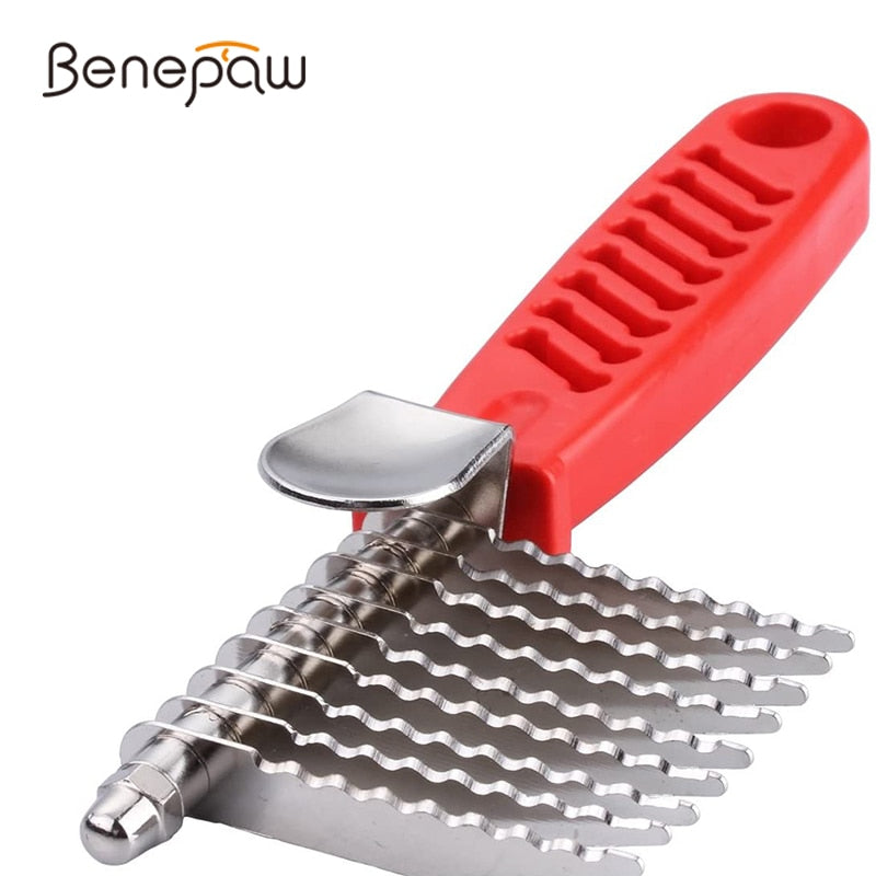Benepaw Stainless Steel Dog Rake Trimmer Comfortable Pet Grooming Dog Comb For Dematting Removing Dead Matted Knotted Hair